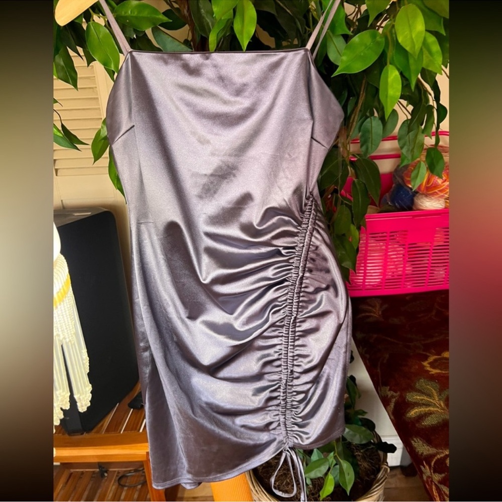 Purple Asymmetrical Ruched Slip Dress